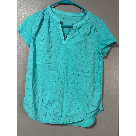 NWT St John's Bay Womens Blue Yonder Short Sleeve Split Neck T-Shirt Top Size S - Picture 1 of 3